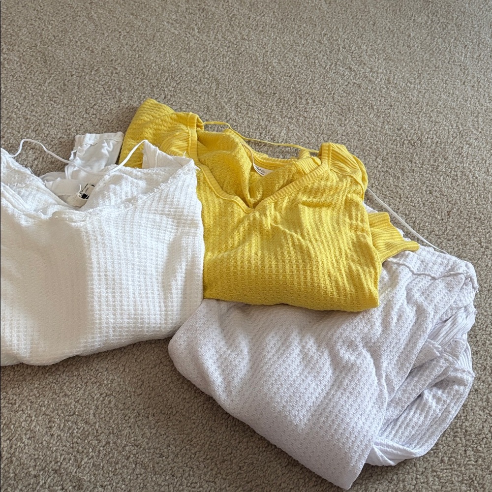 We The Free White and yellow Textured 3 tops
